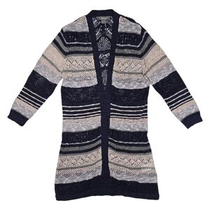 Crochet Cardigan Size Small Sweater Long Sleeve Hollow Out Open Front Outwear